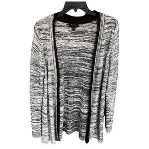 AB Studio Women Size Large White And Black Sweater Cardigan Raw Hem Open Front